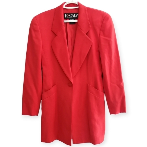 Vintage Escada '80s Margaretha Ley Wool Longline Single Breasted Red Blazer 34 4 - Picture 17 of 17